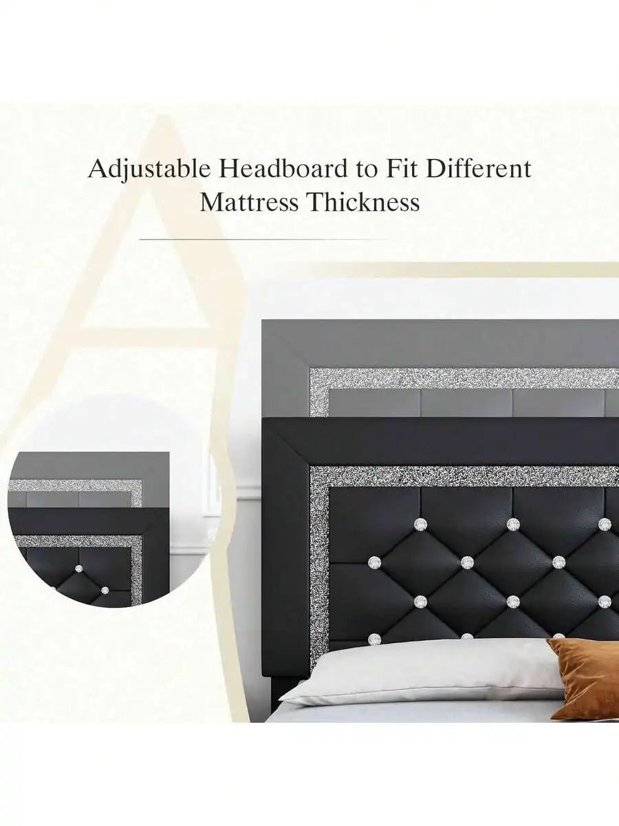 Twin/ Full/ Queen/ King Size Bed Frame, Upholstered Bed Frame With Diamond Headboard And Footboard, Pearl White/ Beige/ Black/ Grey/ Pink/ Purple/ Green