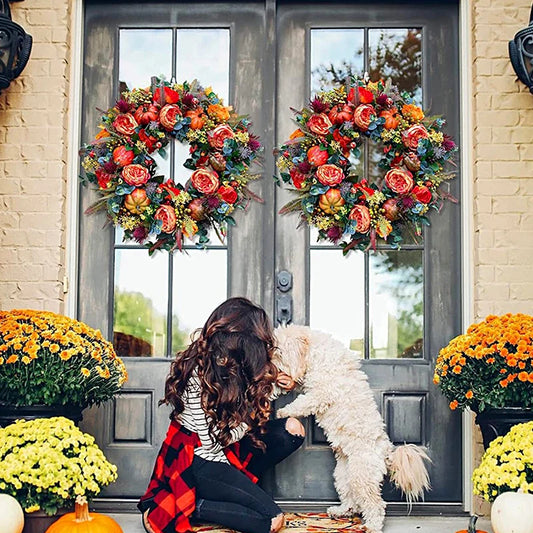 Autumn Round Wreath Decorative Artificial Autumn Garland Festival Theme Farmhouse Party Decoration