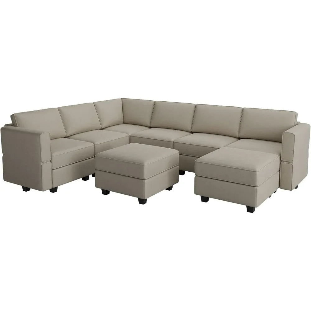 Modular Sectional Sofa with Storage Seat Oversized U Shaped Couch with Reversible Chaise Sofa Set with Ottoman Velvet Grey