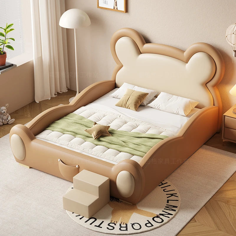Children's Bed with Safety Guardrail Slide Boy and Girl Cartoon Cute Bear Solid Bed Single Bedroom Small Bed Cama Para Niña