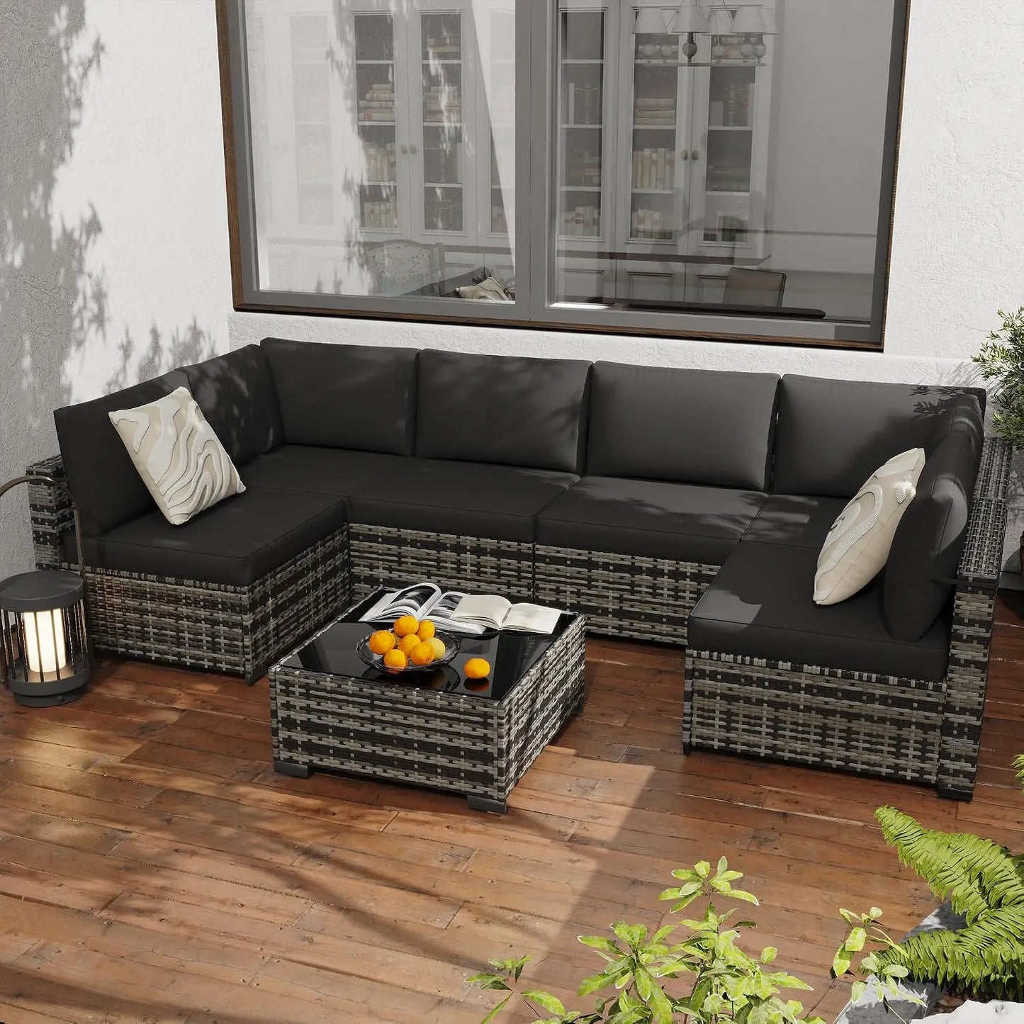 7 Pack All Weather PE Rattan Modular Sectional Conversation Patio Set, Custom