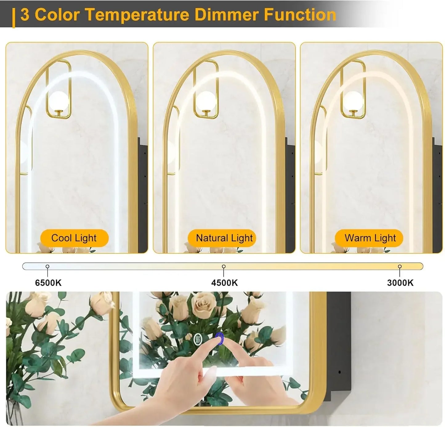 Lighted Arched Medicine Cabinet with LED Mirror - 20x31 Inch Recessed Bathroom Storage, Gold Arched Wall Mounted Mirror Cabinet