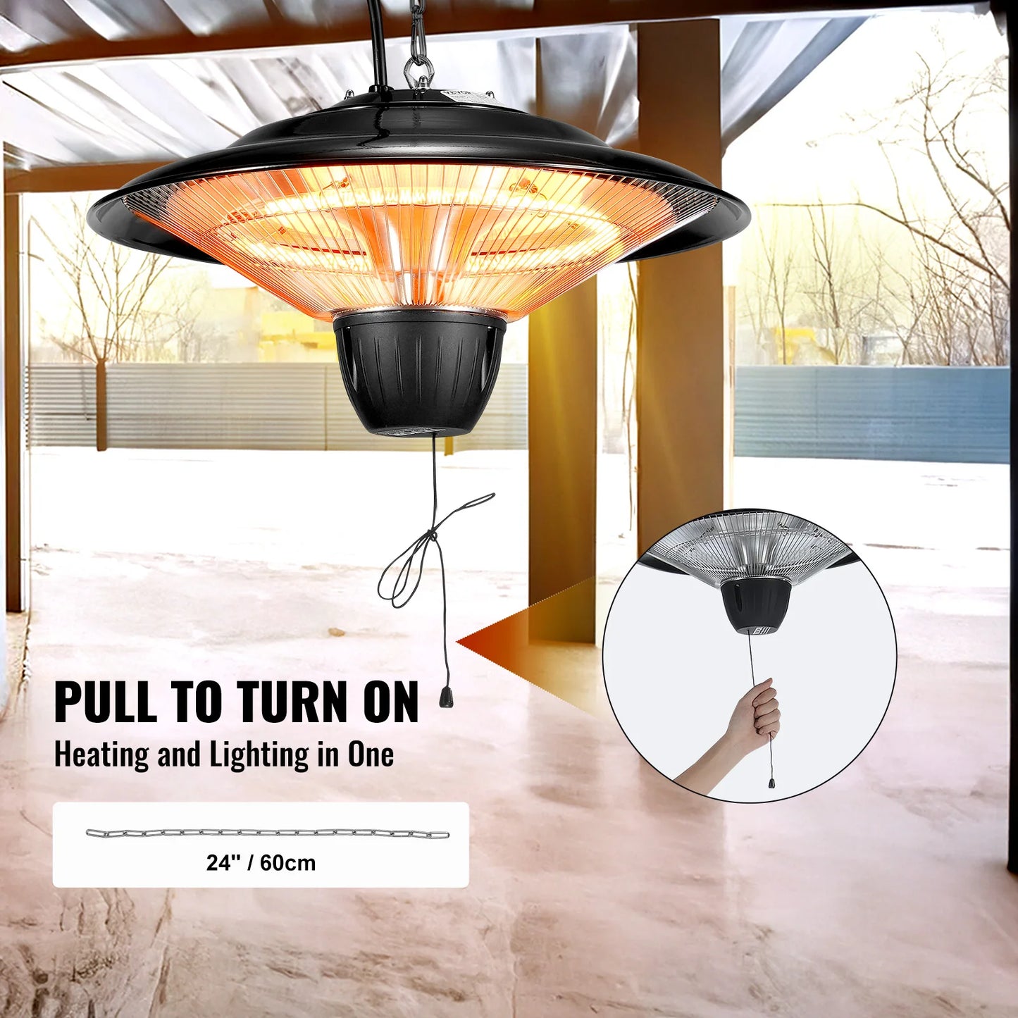 SucceBuy Hanging Patio Heater 1500W With Pull Cord Outdoor