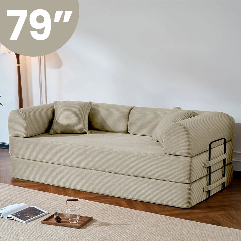 79 Inch Folding Sofa Bed Corduroy Upholstered Loveseat Sleeper For Living Room
