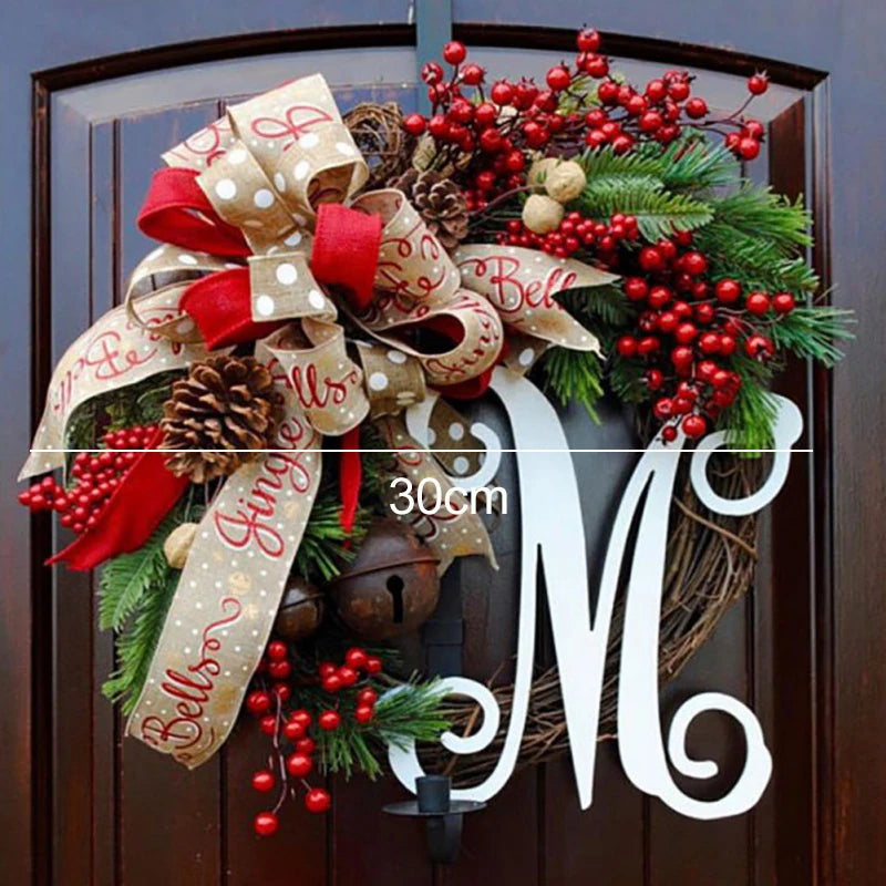 38cm Christmas Letter Wreath Door Hanging Red Fruit Rattan Circle Decoration