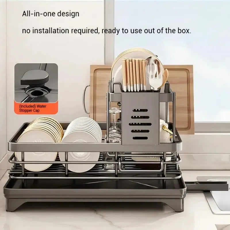 Stainless Steel Dish Drying Rack With Drainboard Over Sink Plate Organizer