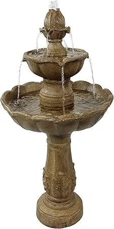 Blooming Flower 38-Inch 2-Tier Outdoor Water Fountain with Electric Submersible Pump for Garden, Patio or Yard