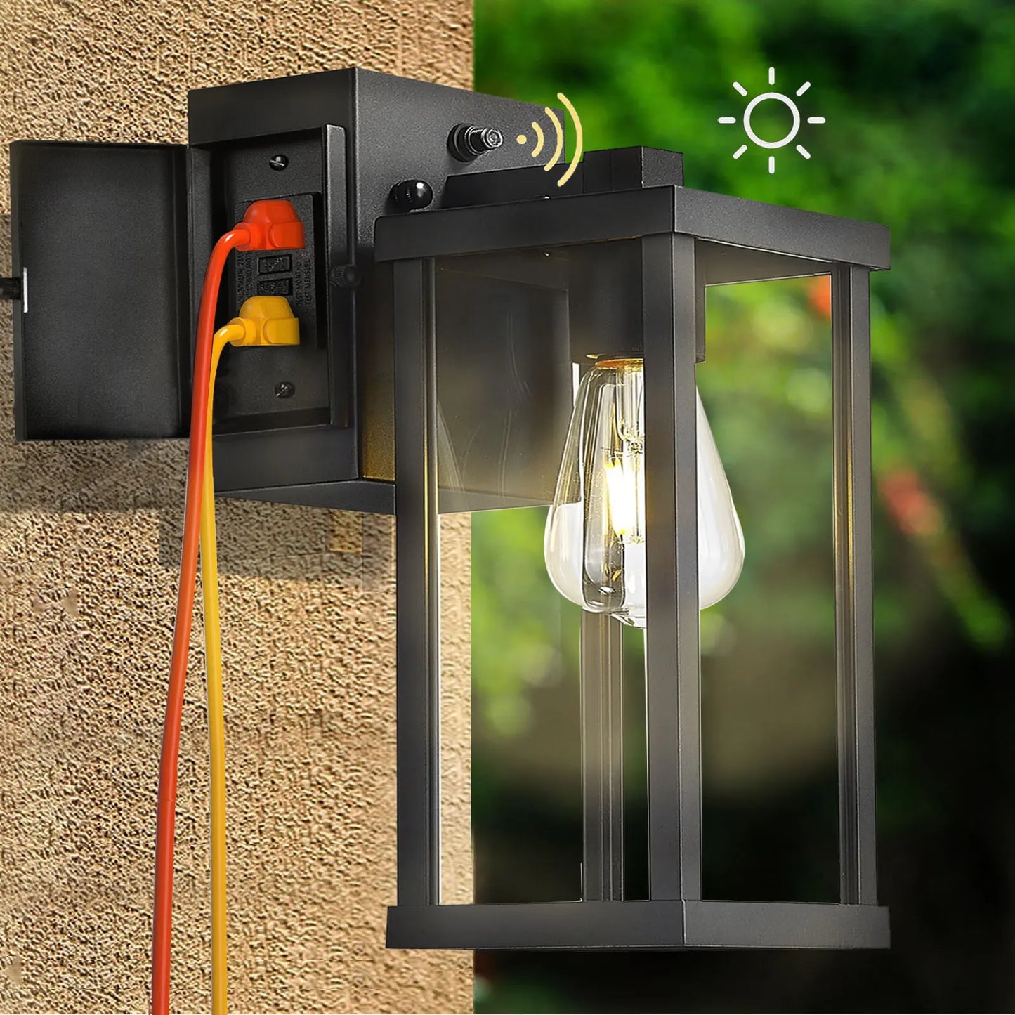 Porch Light With GFCI Outlet Dusk To Dawn Outdoor Wall Mount LED Fixture