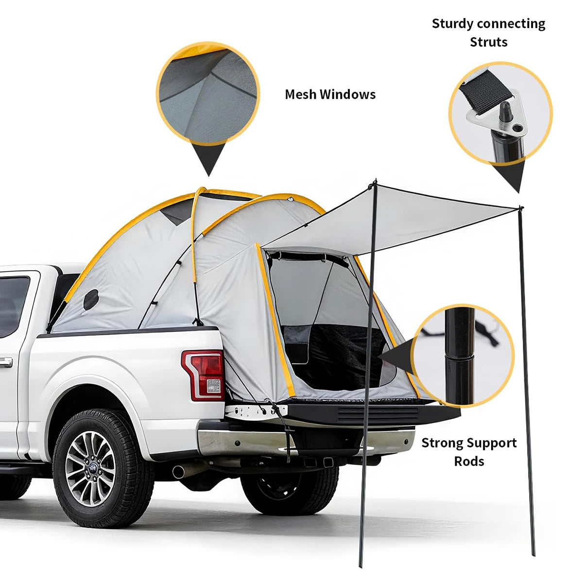 Waterproof Double Layer Truck Bed Tent With Awning 210D Oxford Fits 5 To 6 Feet