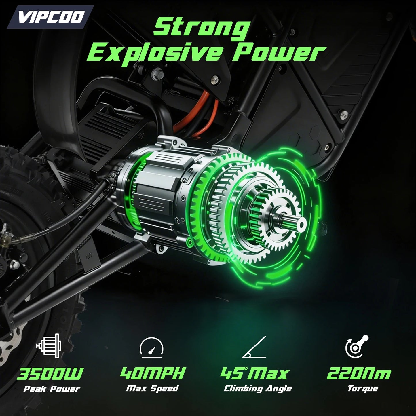 VIPCOO H3 Electric Dirt Bike 3500W 48V 23Ah Fat Tire Nitrogen Suspension