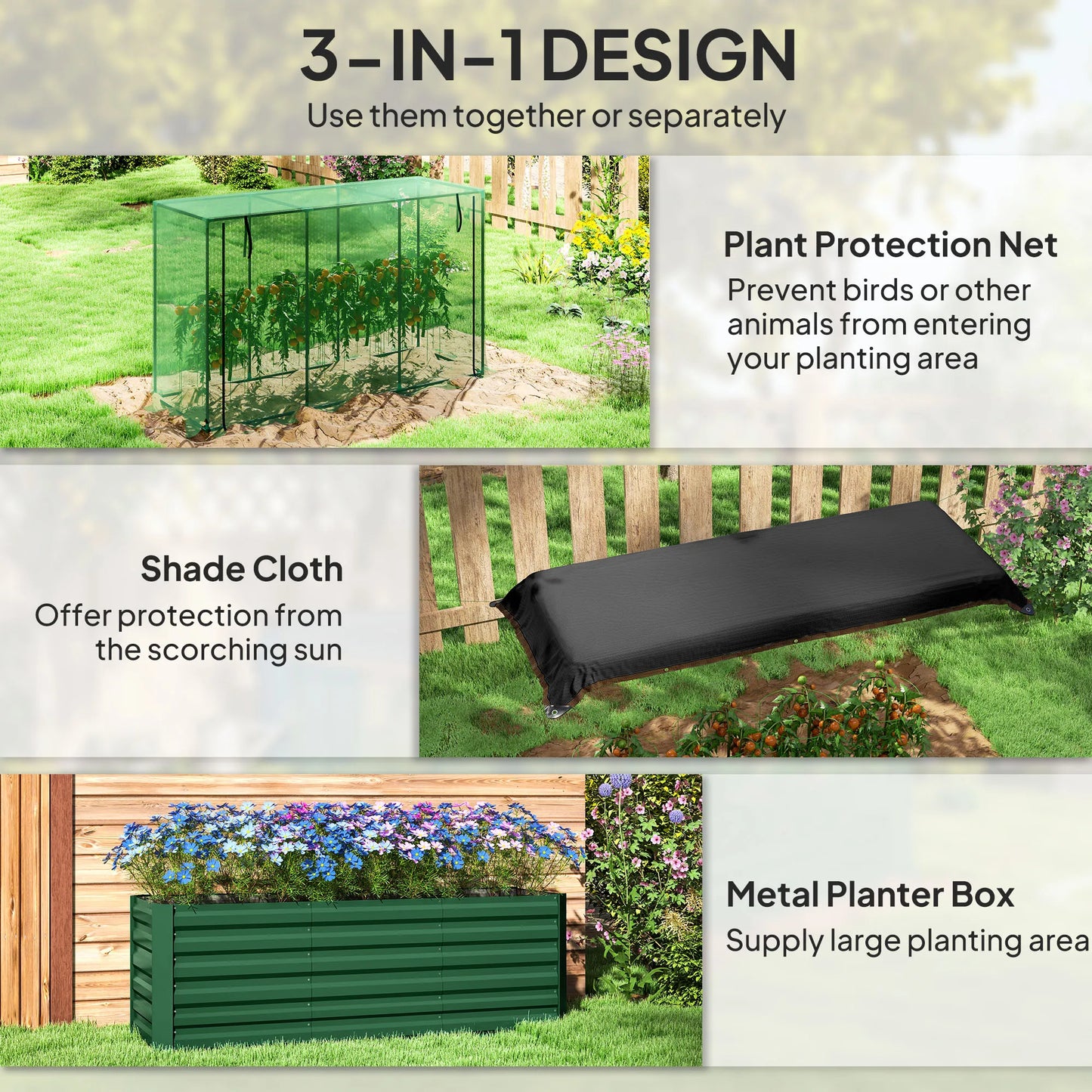 Galvanized Raised Garden Bed with Crop Cage & Shade Cloth, Green