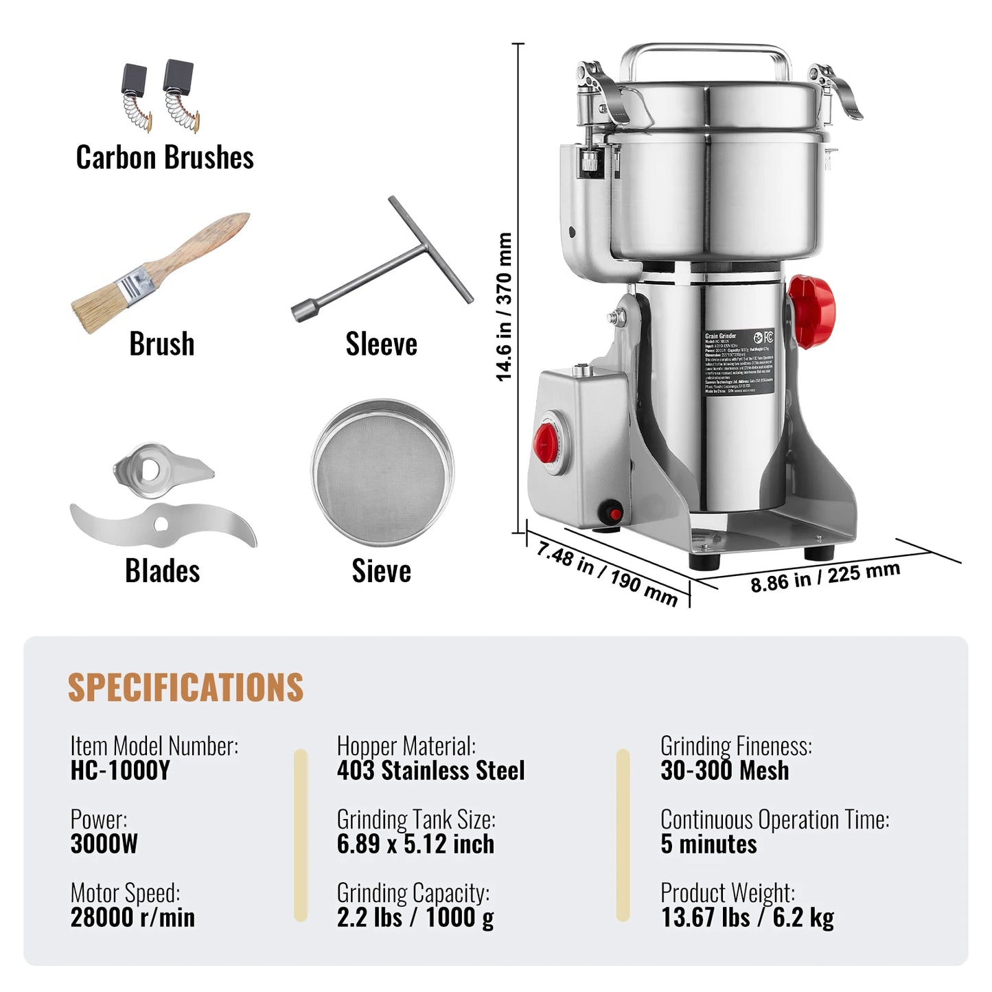SucceBuy Electric Grain Mill Grinder 150-2500g for Dry Herbs Spices Coffee Corn