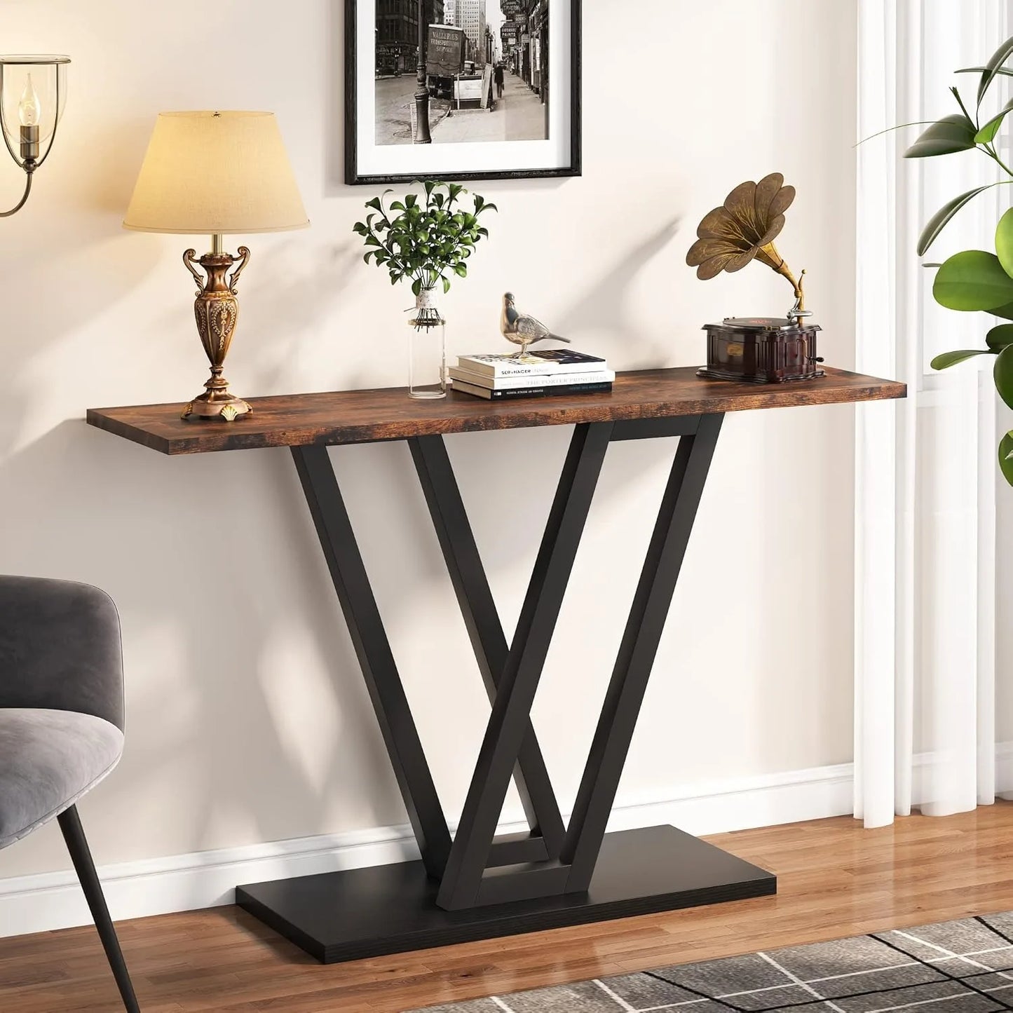 Industrial Rustic Brown Console Table 43 Inch Hallway Entryway Sofa Table