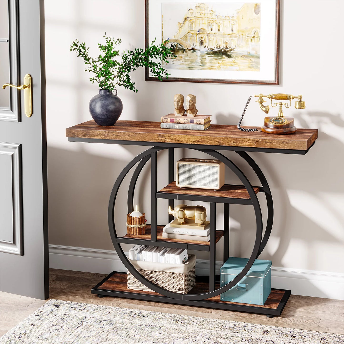 Console Table 4 Tier Entryway Table 41.3 Inch Industrial Sofa Table Living Room