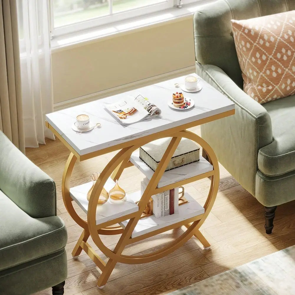 Modern 4 Tier End Table Wooden Side Table Metal Frame Living Room Nightstand