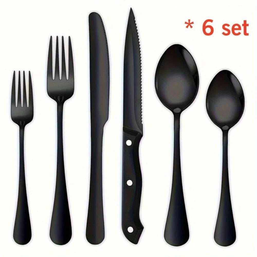 36-Piece Black Flatware Set With Steak Knives Food-Grade Stainless Steel Cutlery
