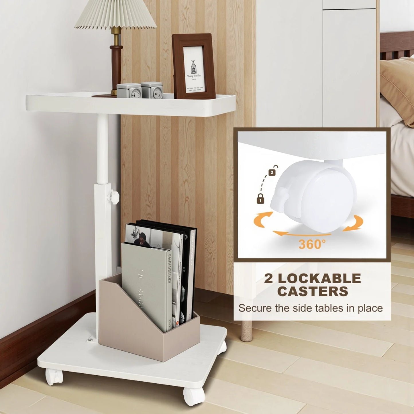 Side Table With Wheel C Shaped Living Room Sofa Side Cabinet Mobile Coffee Table Simple Small Square Table Bedroom Bedside Table