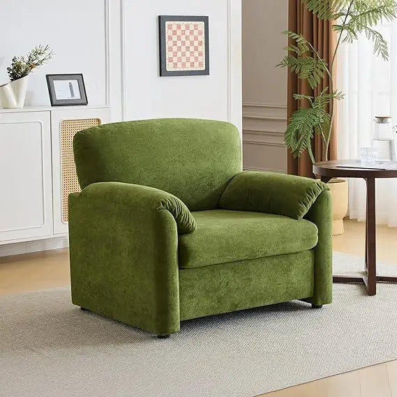 Grey Accent Chair, 38" Oversized Living Room Chairs Chenille Comfy Upholstered Lounge Armchair Soft Single Sofa Chair for Bedroo