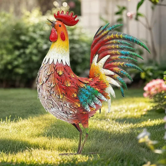 21 Inch Metal Rooster Yard Decor Outdoor Garden Statue For Backyard Patio