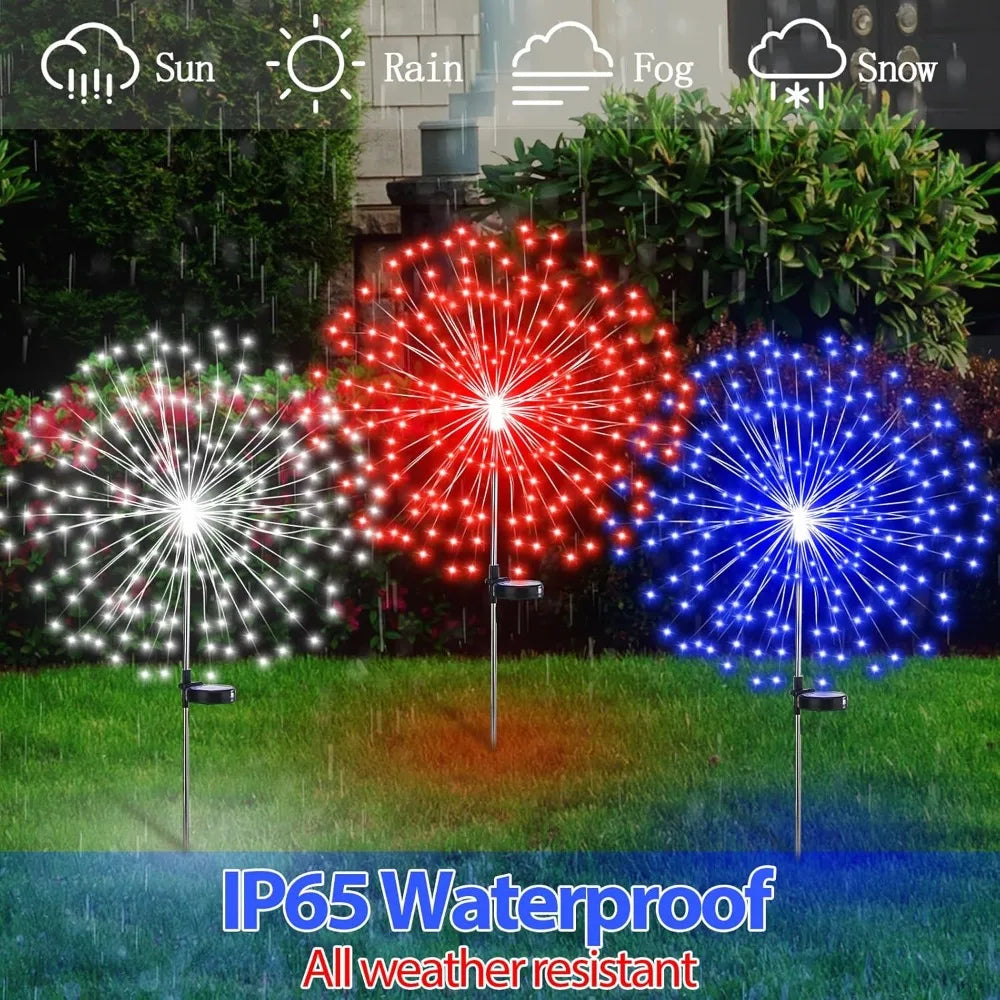9 Pcs 4th Of July Solar Firework Stake Lights 180 LED 8 Modes Outdoor Decor