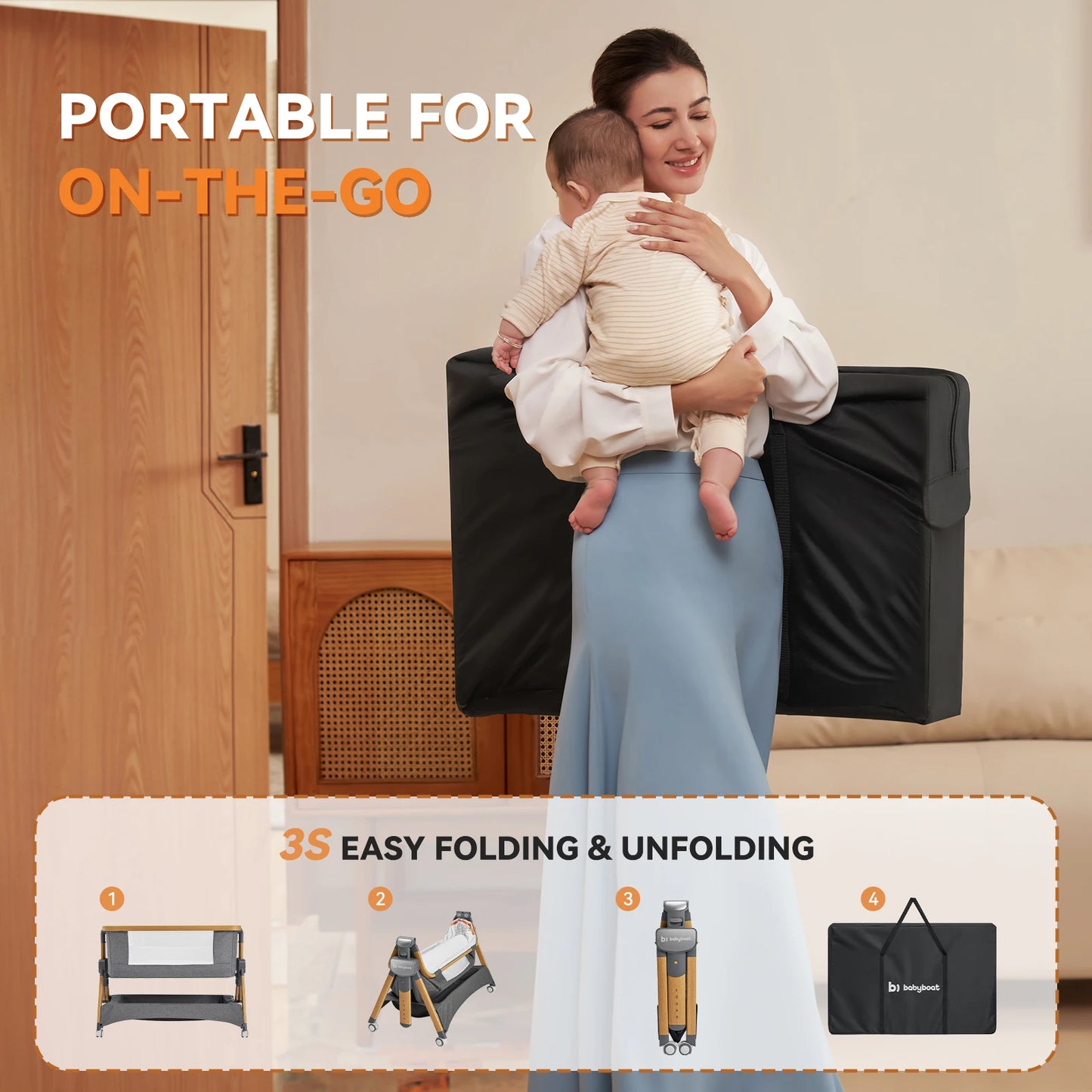 Cozy 2 Baby Bedside Bassinet 3 in 1 Portable Crib with Mattress and Wheels