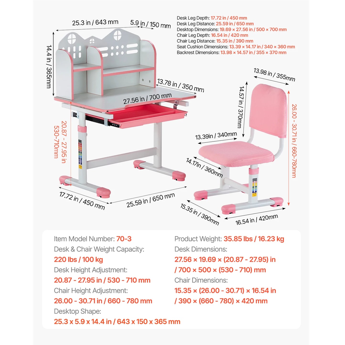SucceBuy Kids Study Desk And Chair Set With Adjustable Height And Table Lamp