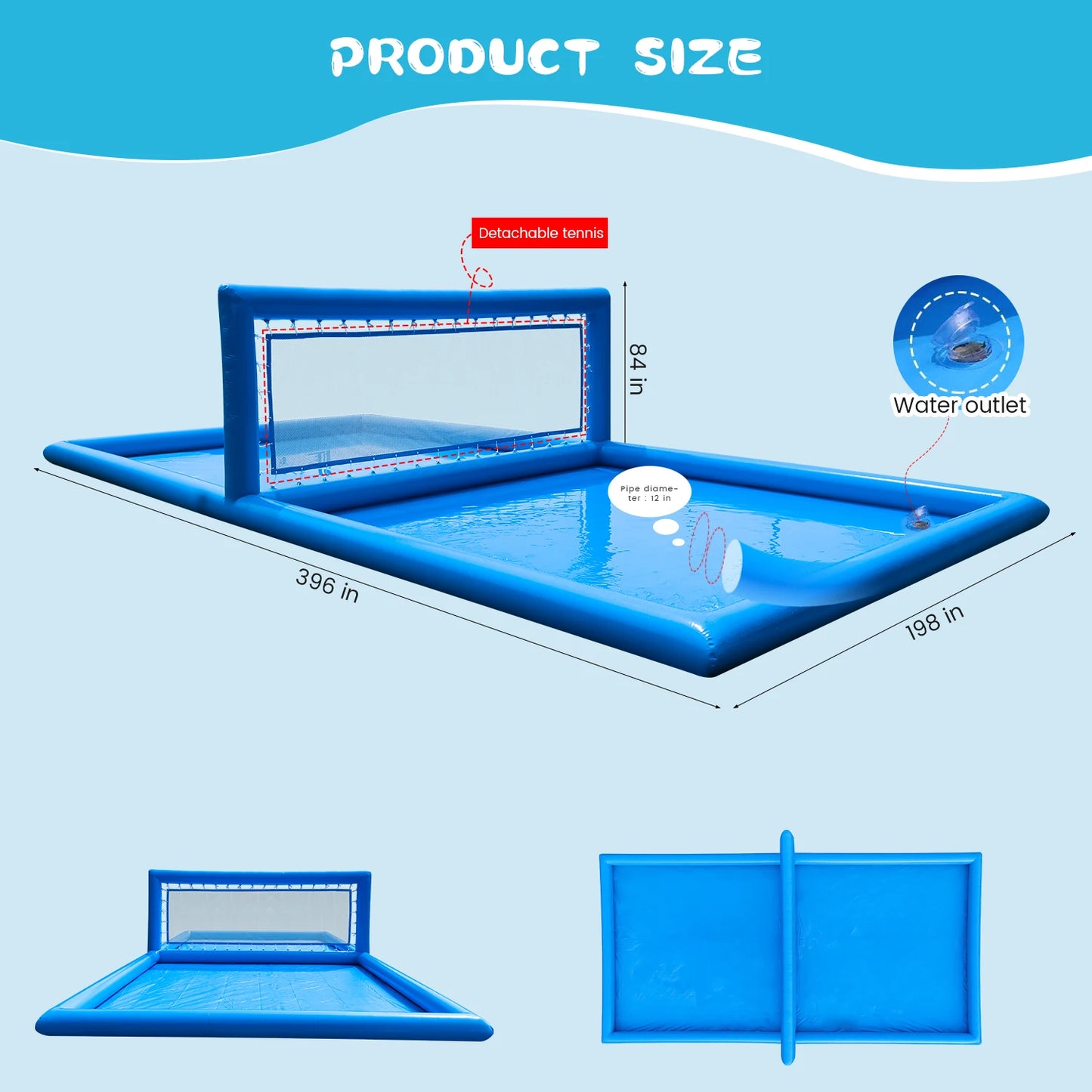 33ft Inflatable Outdoor Water Volleyball Court For Pool Games And Playgrounds