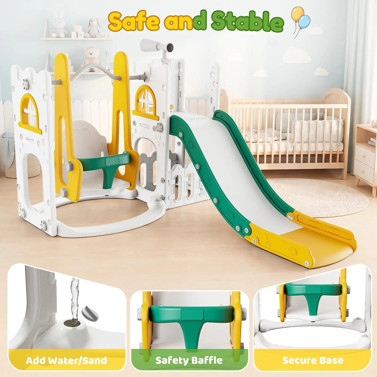 7 in 1 Toddler Slide And Swing Set Indoor Outdoor Kids Playground Climber Basketball Hoop Telescope Castle Playhouse For Ages 1+