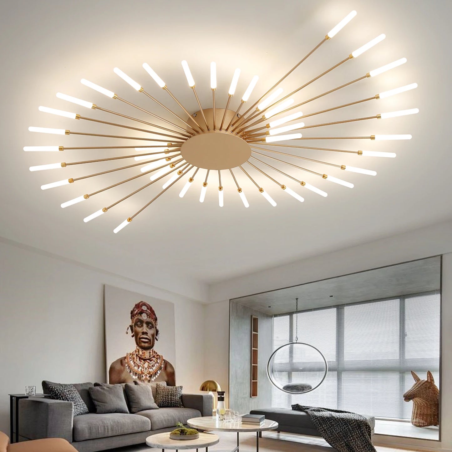 Modern LED Ceiling Light Gold Black Living Room AC 90 260V
