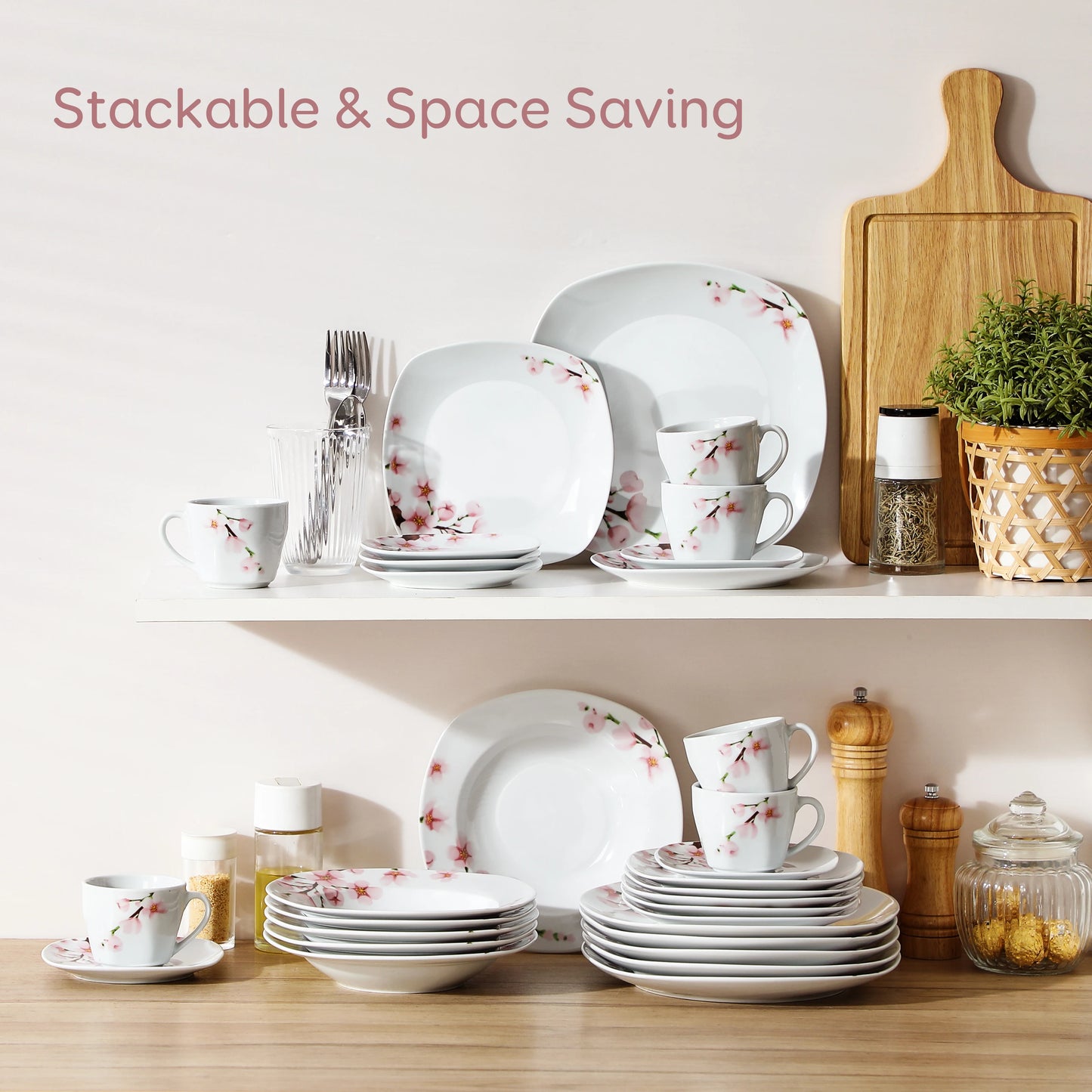 Veweet Annie 30 Piece Porcelain Dinnerware Set Floral Pink Service For 6