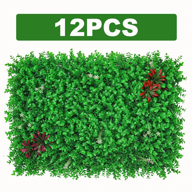12pcs Artificial Boxwood Panel 24"x16"Eucalyptus Grass Hedge Panels UV Protected Suitable Fence Garden Wedding Backyard Decor