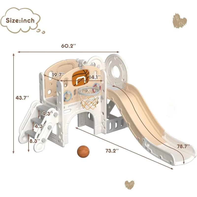 8 in 1 Toddler Slide Set Climber Playset Basketball Hoop