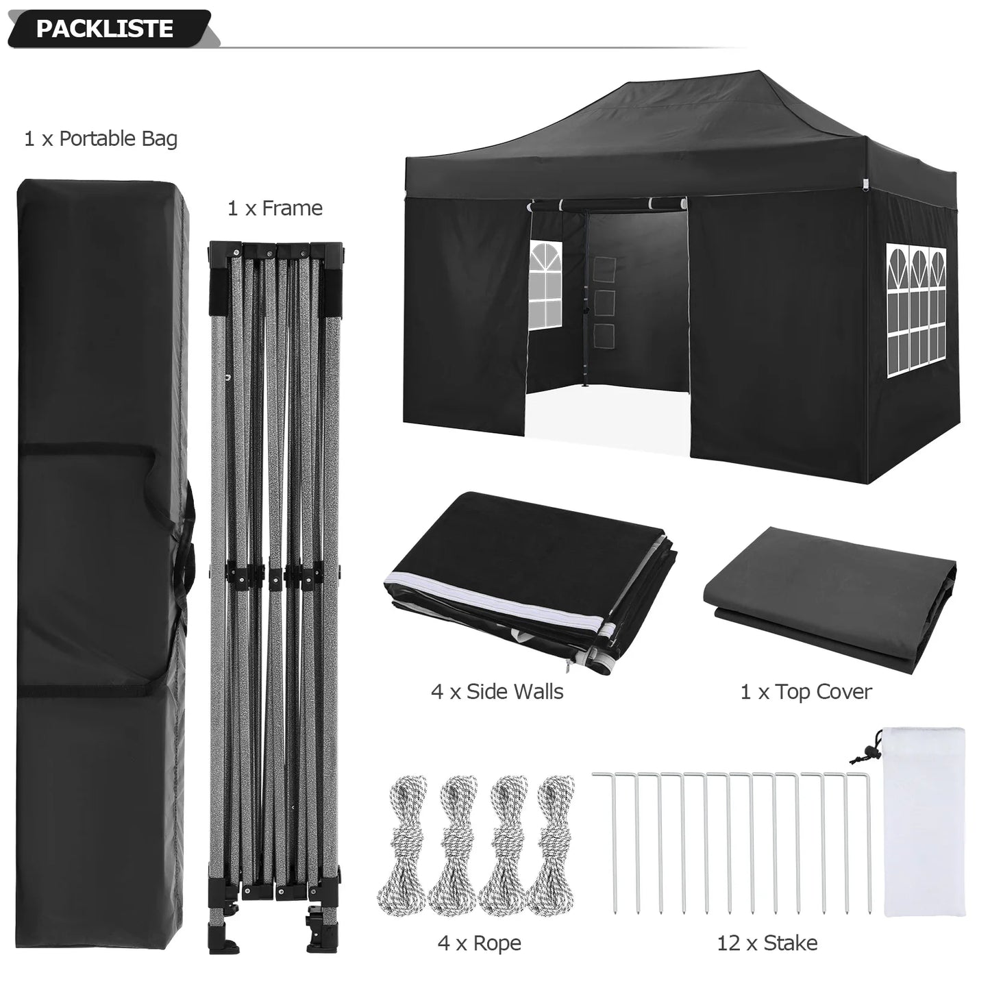 10x15 Heavy Duty Pop Up Canopy Tent With Four Sidewalls