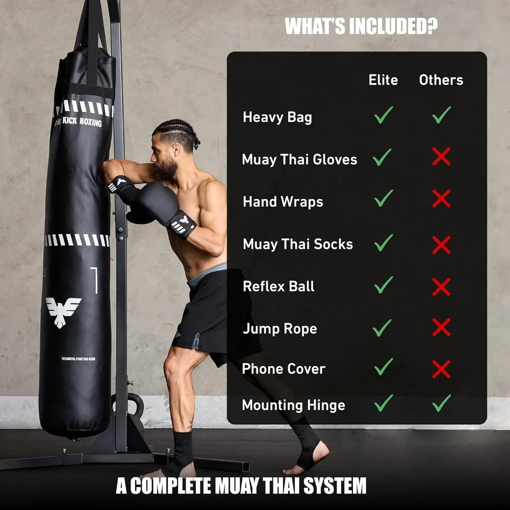 Muay Thai Punching Bag Set With Gloves And Reflex Ball 100 Lbs Heavy Unfilled