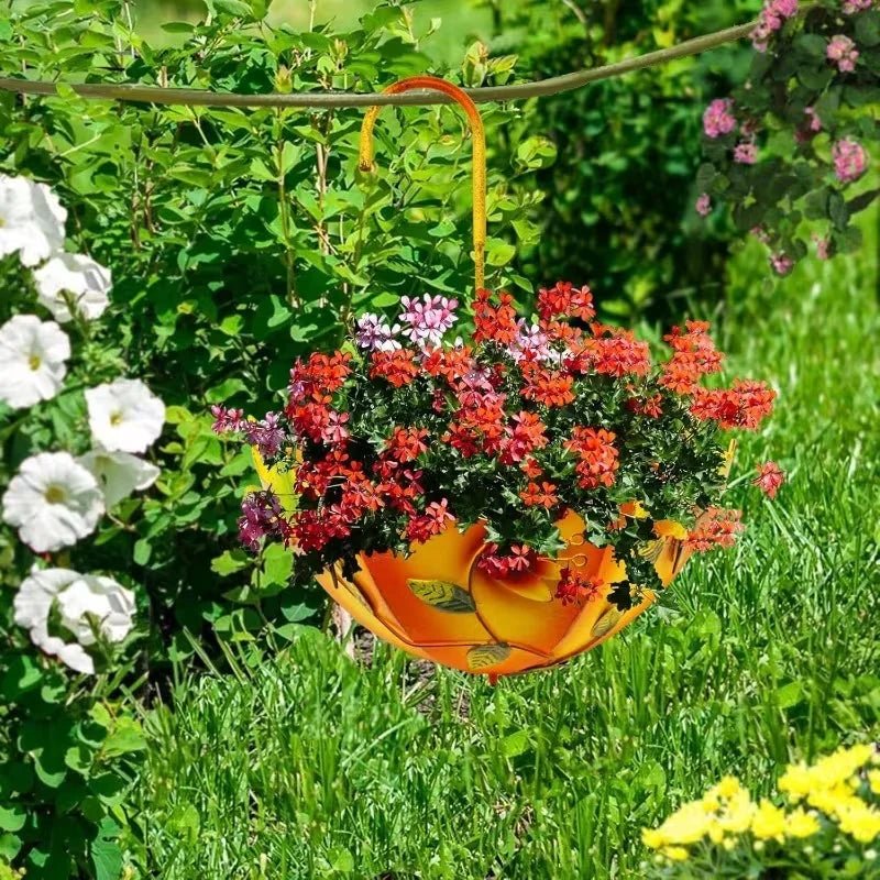 Farmhouse Umbrella-Shaped Wall-Mounted Metal Flower Basket Large Hanging Planter with Drainage Holes for Indoor/Outdoor Herbs Or Flowers Iron Art Decorative Plant Stand