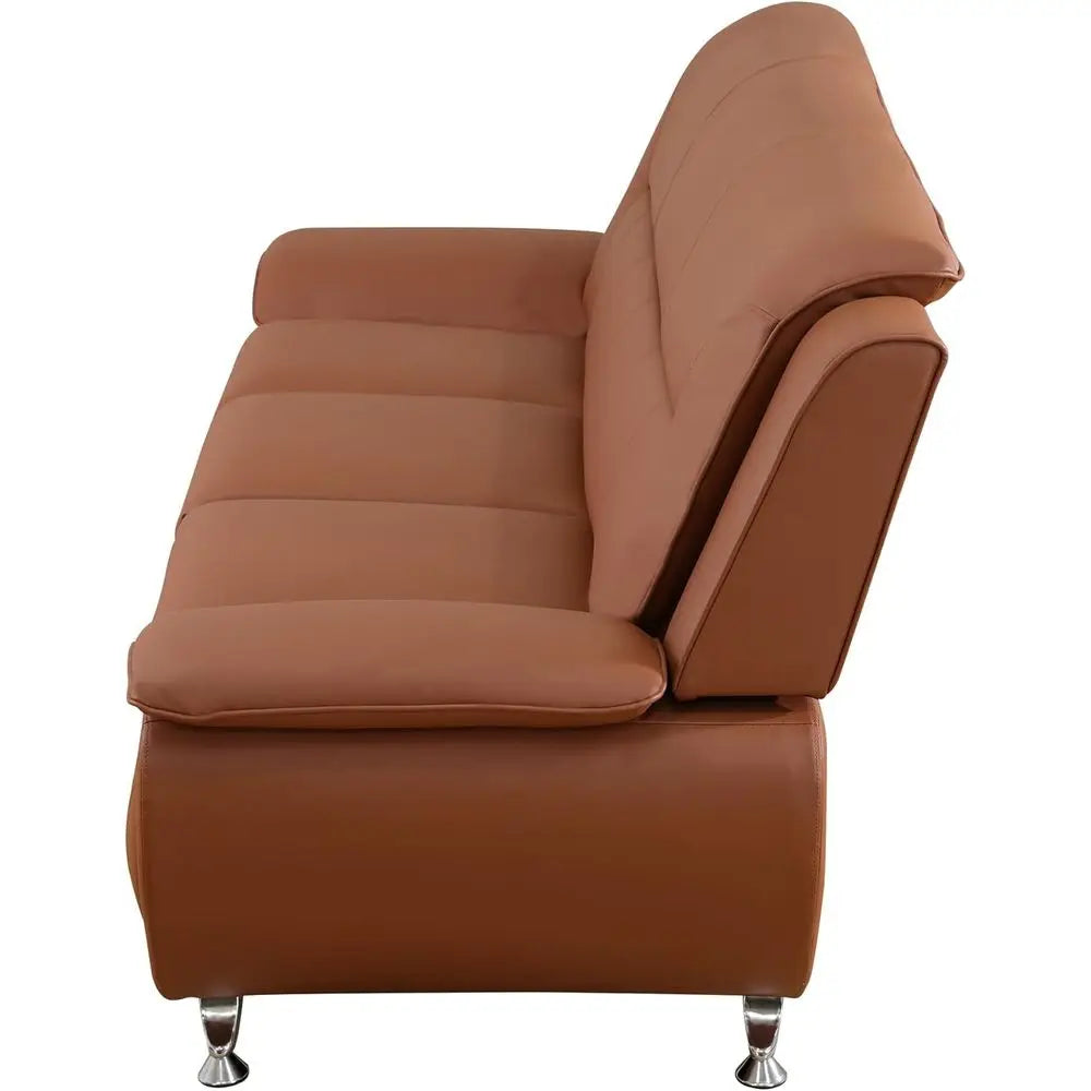 Orange Modern Leather Sofa Set With Pillow Top Armrests 3 Seater