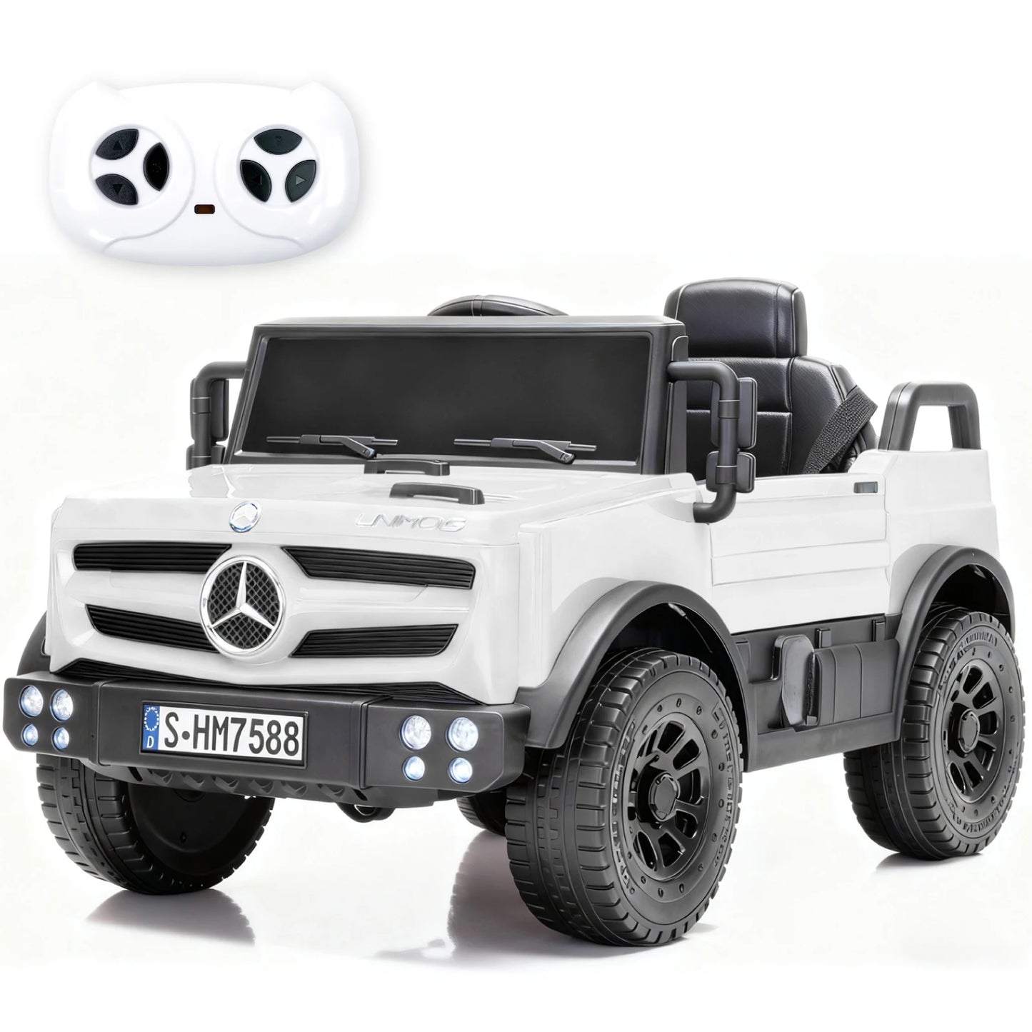 12V Mercedes Unimog Ride On Car For Kids Remote Control Led Lights Music Player