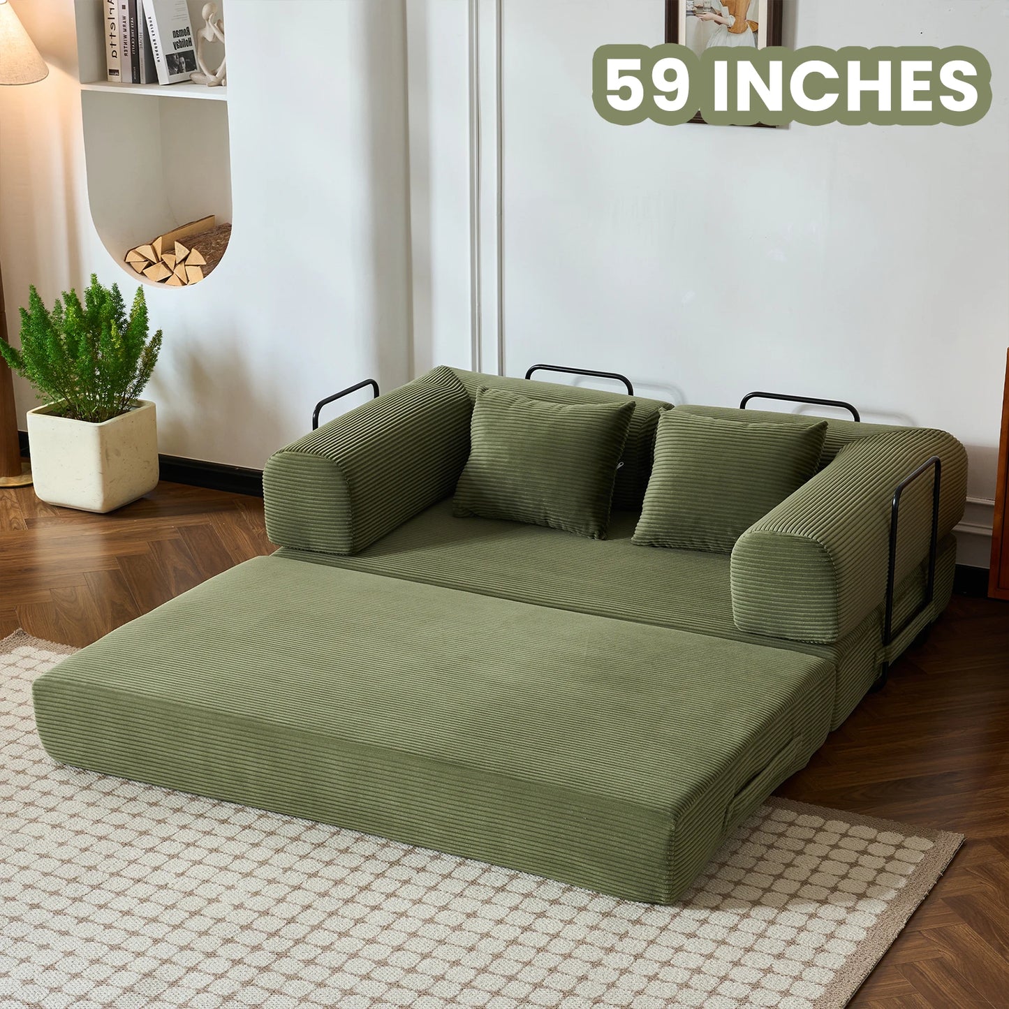 79 Inch Foldable Convertible Futon Sofa Bed With L Shaped Armrests