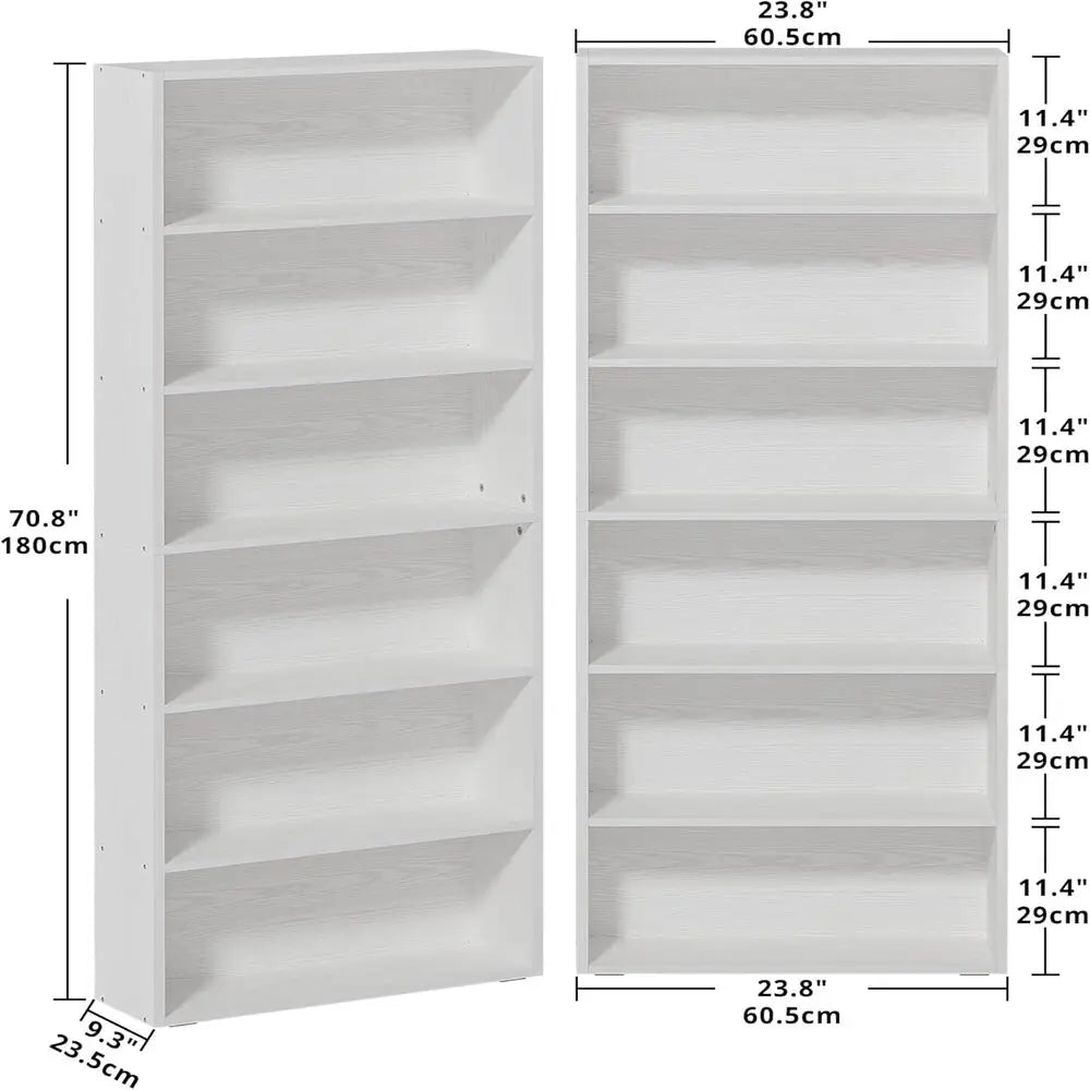 IRONCK Set of 2 Floor Standing 6 Tier Bookcases 70 Inch Tall for Home Office