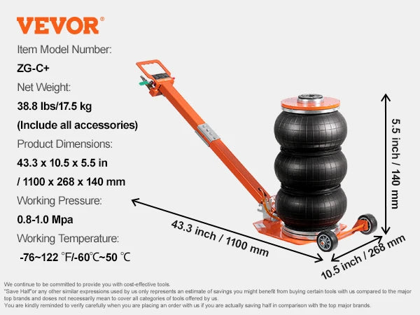 SucceBuy Air Jack 3 To 5 Ton Pneumatic Lifting Jack With Heightened Column
