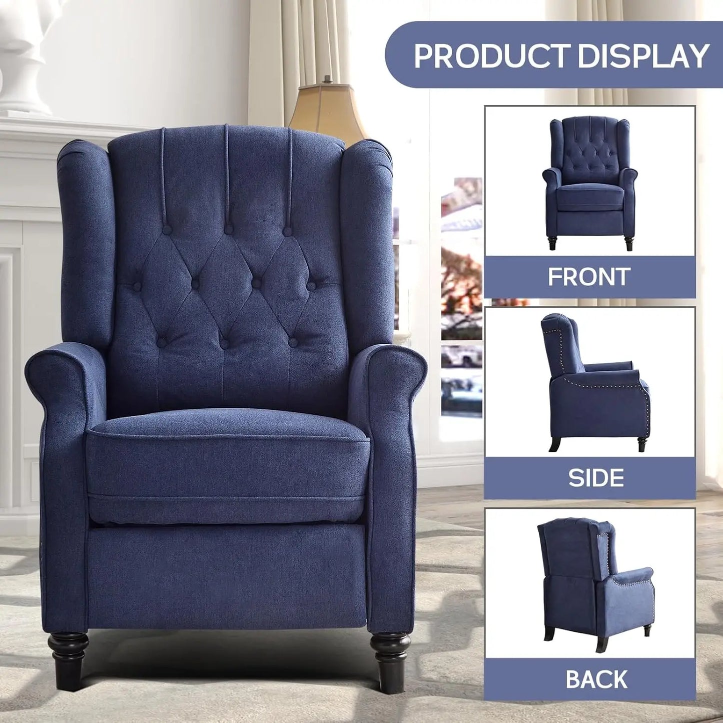 EBELLO Push Back Fabric Recliner Chair With Padded Seat For Living Room