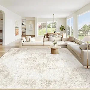 Vintage Boho Medallion Area Rug 9x12 Feet Low Pile Non Slip Washable Soft