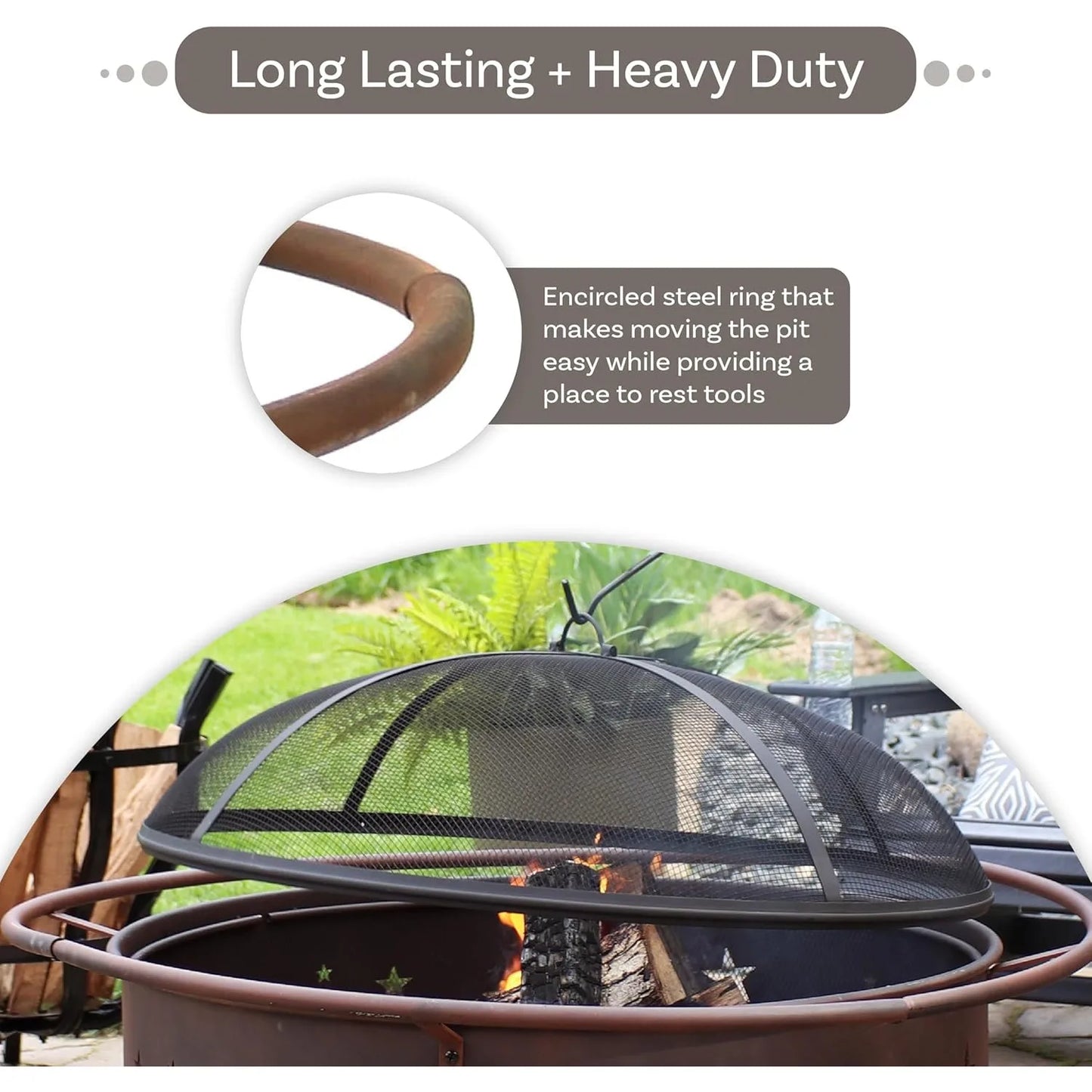 42 Inch Large Wood Burning Fire Pit With Round Spark Screen