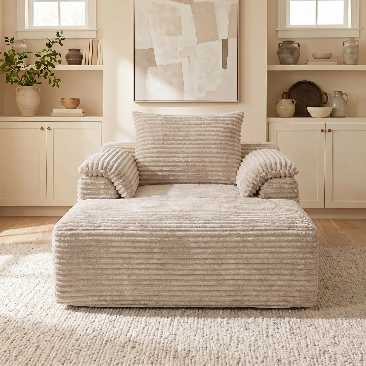 67 Inch Oversized Sofa Bed Corduroy Lounge Chair With Armrests And Pillows
