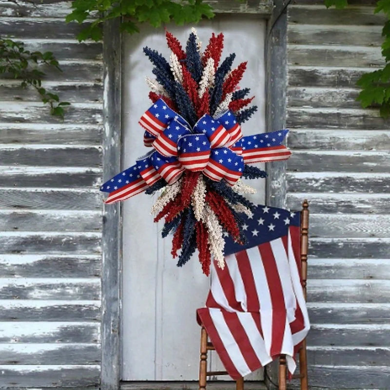 Patriotic Front Door Wreath for 4th of July Independence Day Blue Red White