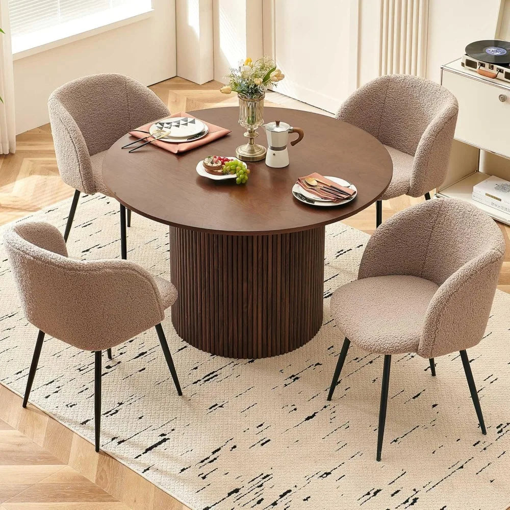 Five Piece Wooden Round Dining Table And Barrel Chairs Set