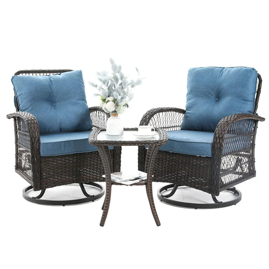 3 Piece Outdoor Patio Furniture Set Wicker Bistro Swivel Glider Rocker