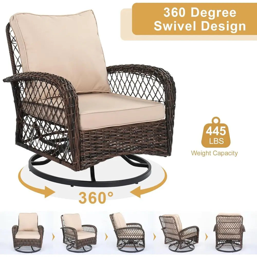 Outdoor Three Piece Patio Furniture Set With Swivel Chairs And Bistro Table