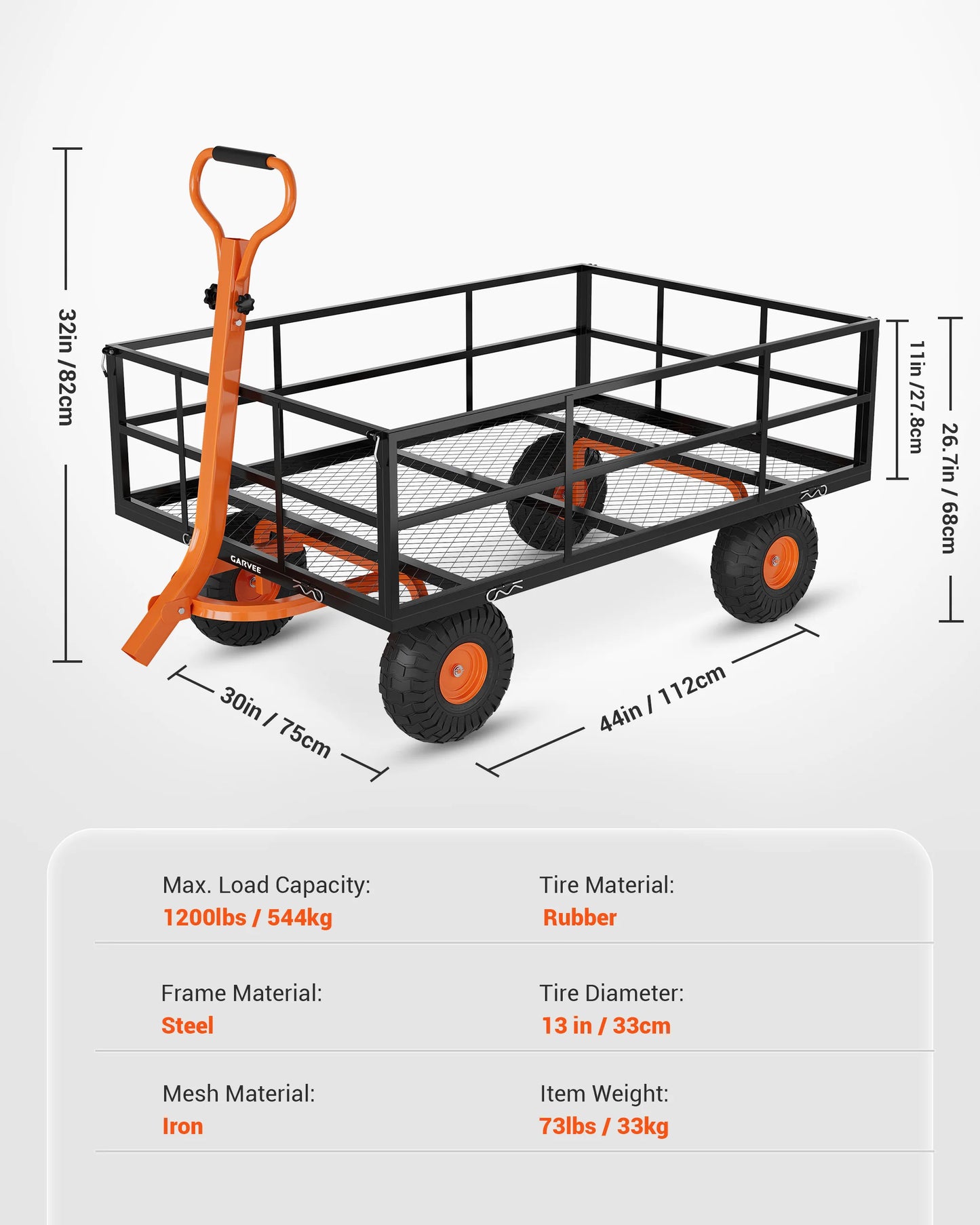 Heavy Duty Steel Garden Cart 1200 1400 Lbs Capacity 13 Inch Wheels