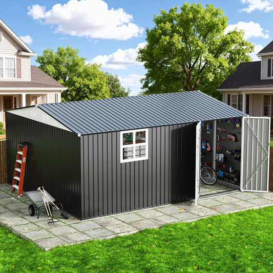 VIWAT 10x12 To 12x14 Ft Outdoor Metal Storage Shed With Lockable Window